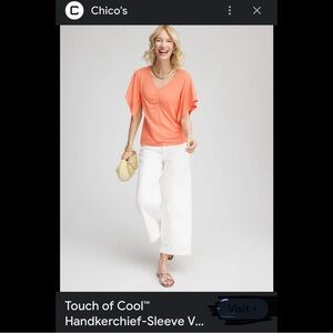 Chico’s touch of cool handkerchief sleeve v-neck top sunset peach 3 16/18 XL 💕